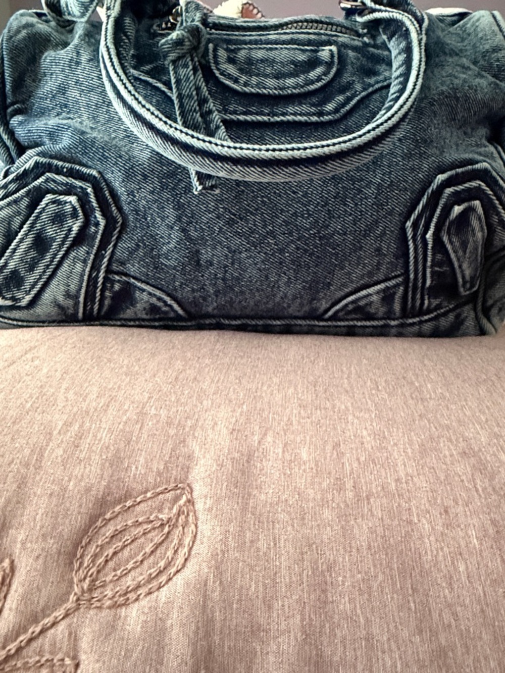 Denim-Style Textured Shoulder Bag in Washed Blue